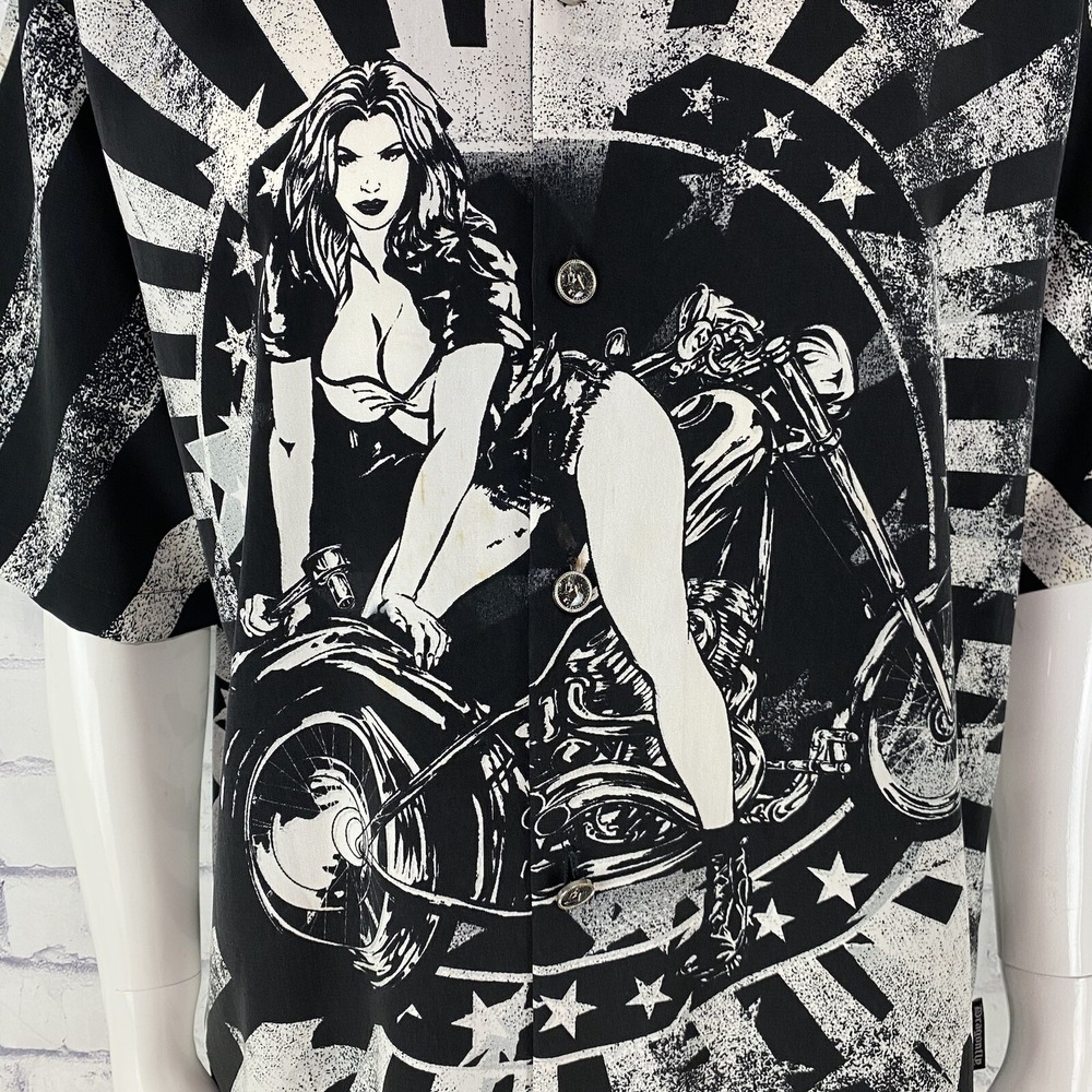 DragonFly Shirt Men's Large‎ Short Sleeve Button Up Motorcycle Biker Girl